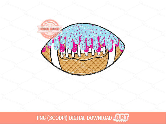 Sprinkle Drip Football Ball PNG, Sweet Drippy Pink blue Ice Cream Waffle Sport ball Clipart Sublimation dtf Shirt Design Digital Download