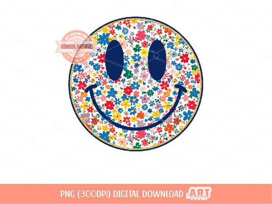 Colorful Floral Smiley Face PNG, Preppy Bright Small Flowers Smile Happy Face Trendy Sublimation & dtf Design Digital Download
