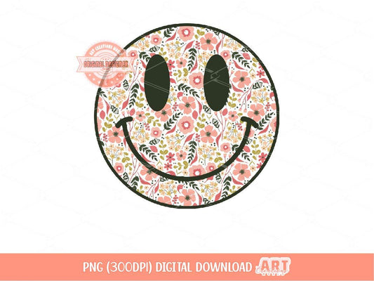 Boho Floral Smiley Face PNG, Melon Daisy Flowers Smile Happy Face Trendy Sublimation & dtf Design Digital Download