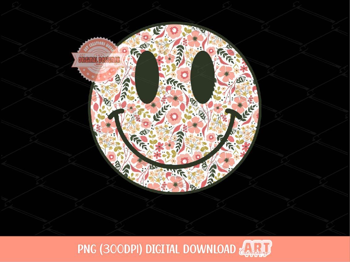 Boho Floral Smiley Face PNG, Melon Daisy Flowers Smile Happy Face Trendy Sublimation & dtf Design Digital Download