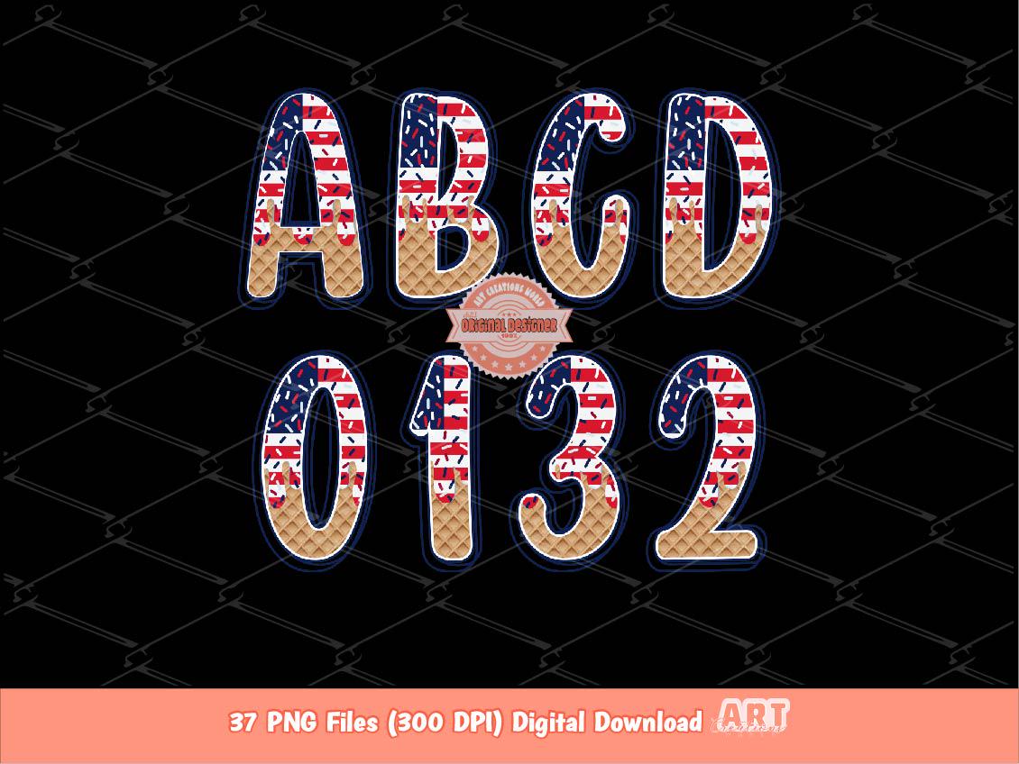 4th of July Drip Alphabet PNG, Red White Blue Patriotic Doodle Letters & Numbers Clipart