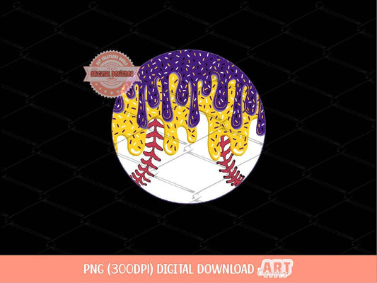 Sprinkle Drip Baseball Ball PNG, Purple and Yellow Gold Drippy Ice Cream Sport ball Clipart Sublimation dtf Shirt Design Digital Download