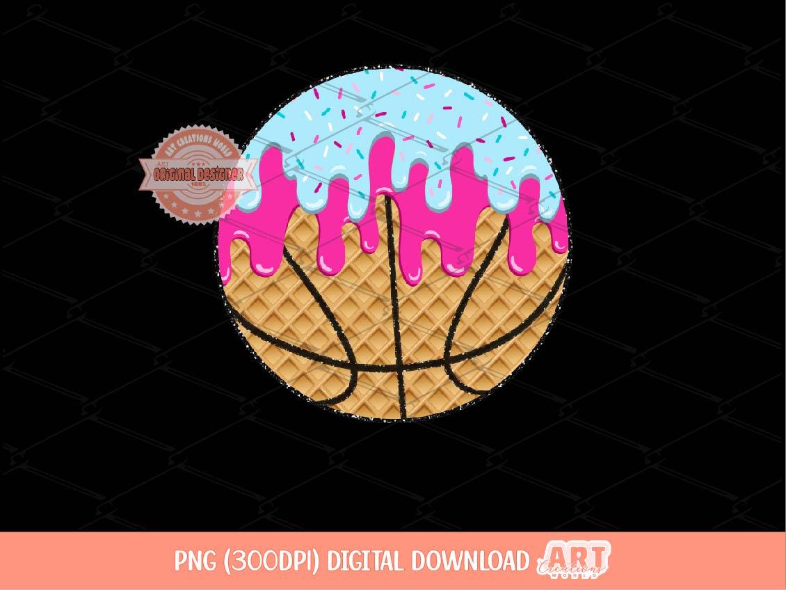Sprinkle Drip Basketball Ball PNG, Sweet Drippy Pink blue Ice Cream Waffle Sport ball Clipart Sublimation dtf Shirt Design Digital Download