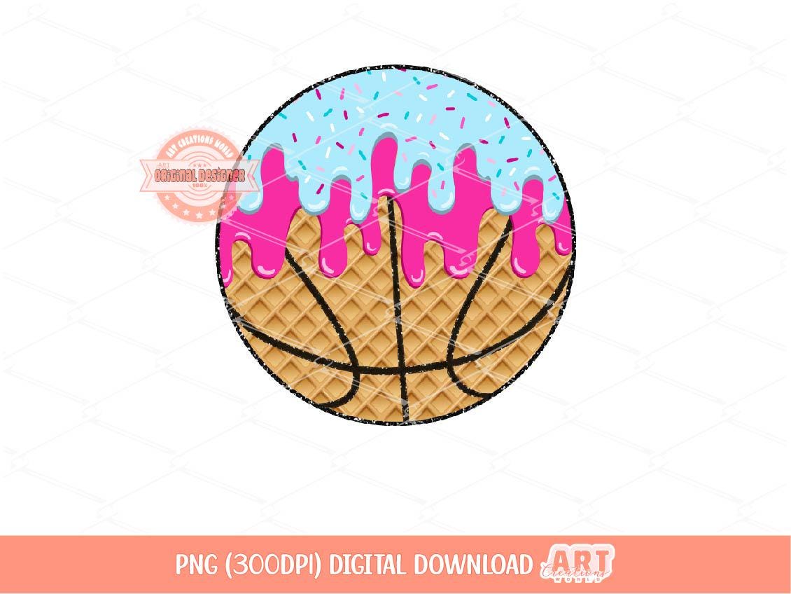 Sprinkle Drip Basketball Ball PNG, Sweet Drippy Pink blue Ice Cream Waffle Sport ball Clipart Sublimation dtf Shirt Design Digital Download