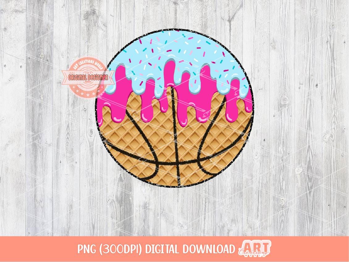 Sprinkle Drip Basketball Ball PNG, Sweet Drippy Pink blue Ice Cream Waffle Sport ball Clipart Sublimation dtf Shirt Design Digital Download