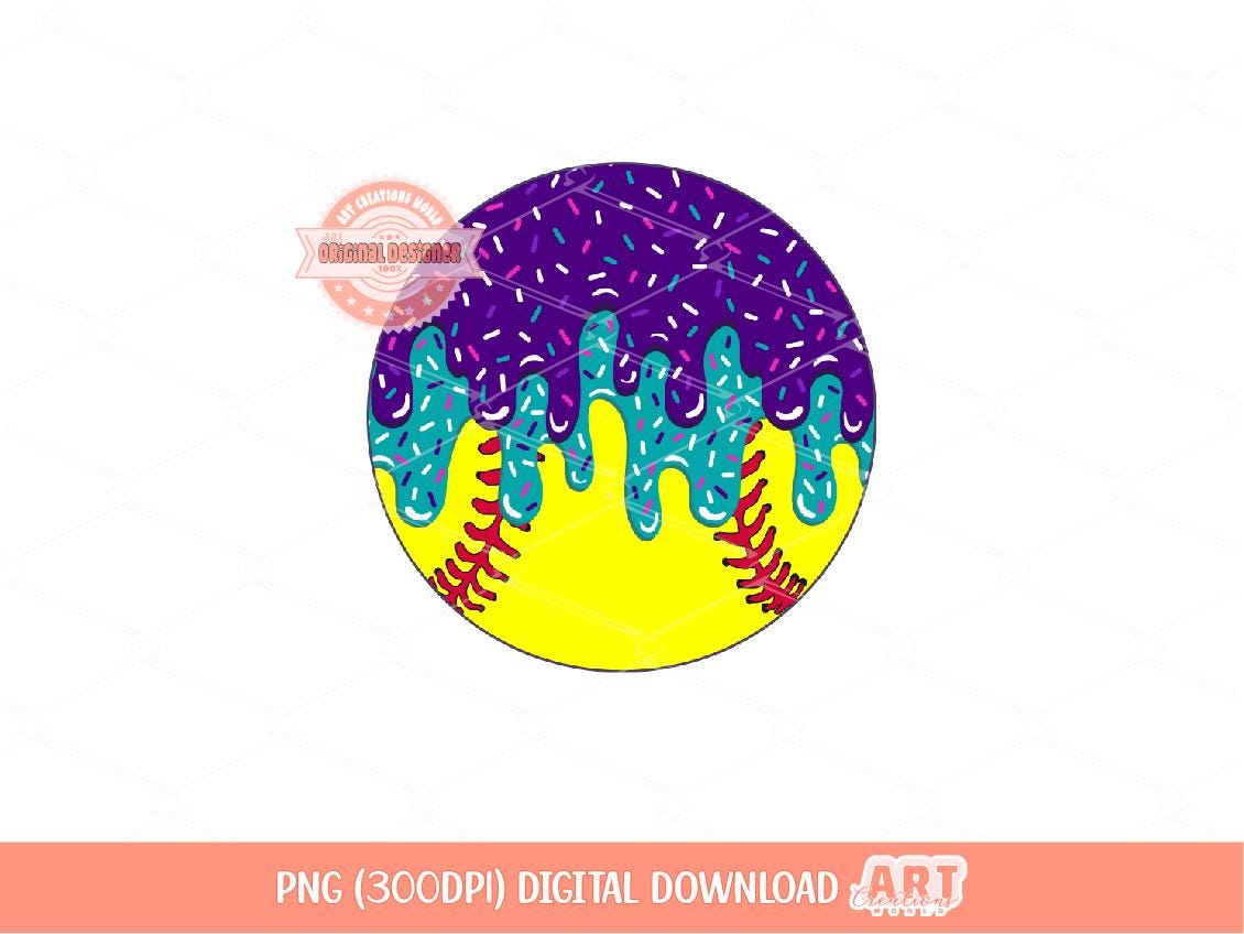 Sprinkle Drip Softball Ball PNG, Purple and Teal Blue Drippy Ice Cream Sport ball Clipart Sublimation dtf Shirt Design Digital Download