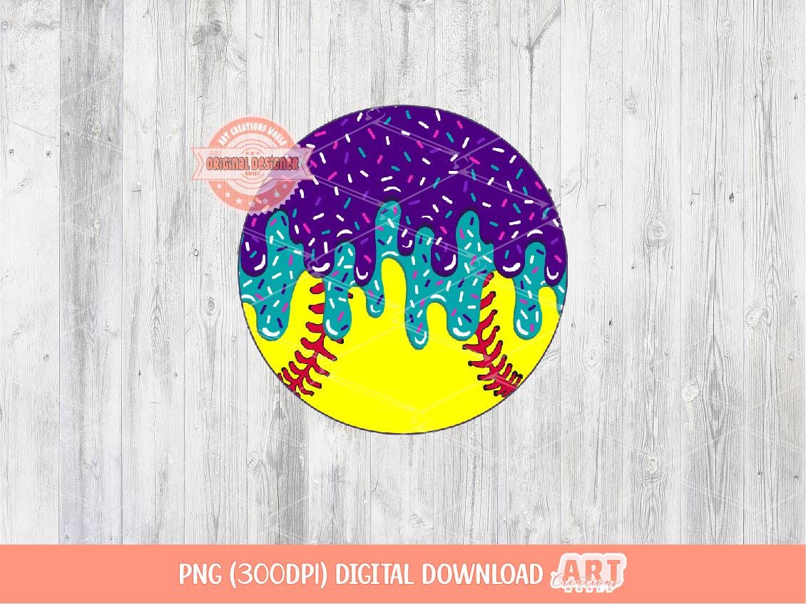 Sprinkle Drip Softball Ball PNG, Purple and Teal Blue Drippy Ice Cream Sport ball Clipart Sublimation dtf Shirt Design Digital Download