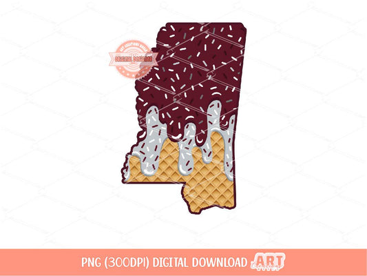 Sprinkle Drip Mississippi PNG Custom Drippy Ice Cream US State Waffle Cone Png Trendy MS Map Sublimation & dtf Shirt Design Digital Download