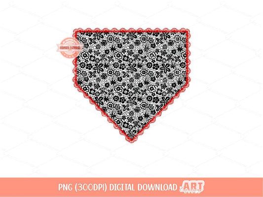 Red Black Lace Home Plate PNG, Lacy Crochet Baseball Life Clipart Png Sublimation dtf Shirt Design Digital Download