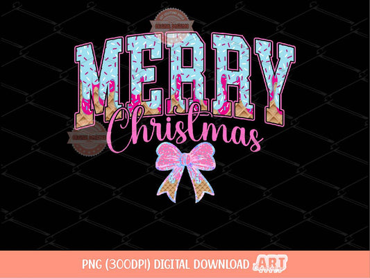 Sprinkle Drip Merry Christmas PNG Coquette Drippy Ice Cream Christmas shirt design trendy Pink waffle Bow Sublimation & DTF Digital download