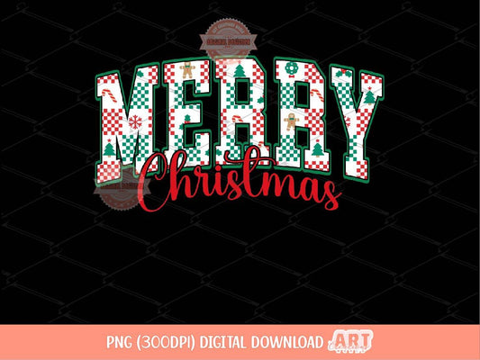 Merry Christmas Retro Checkered PNG Red and Green Xmas arch varsity Png trendy holiday shirt design Sublimation & DTF Digital download