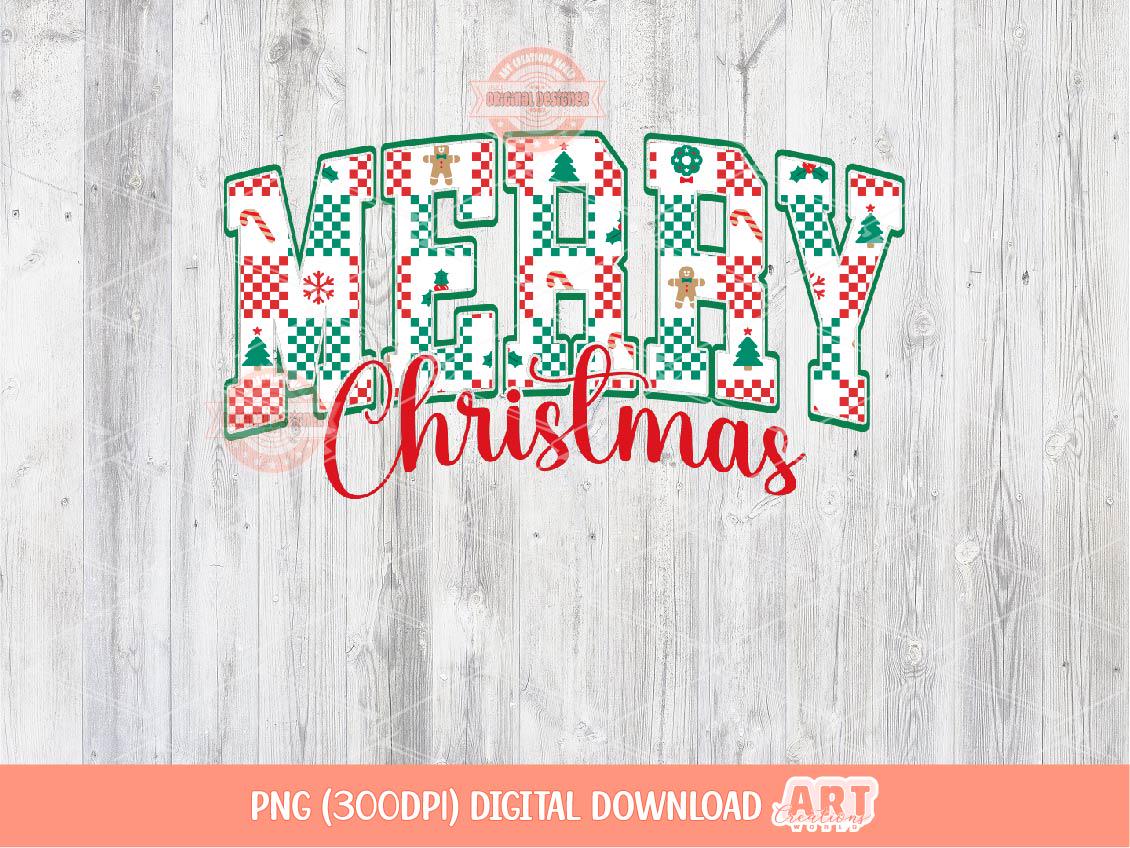 Merry Christmas Retro Checkered PNG Red and Green Xmas arch varsity Png trendy holiday shirt design Sublimation & DTF Digital download