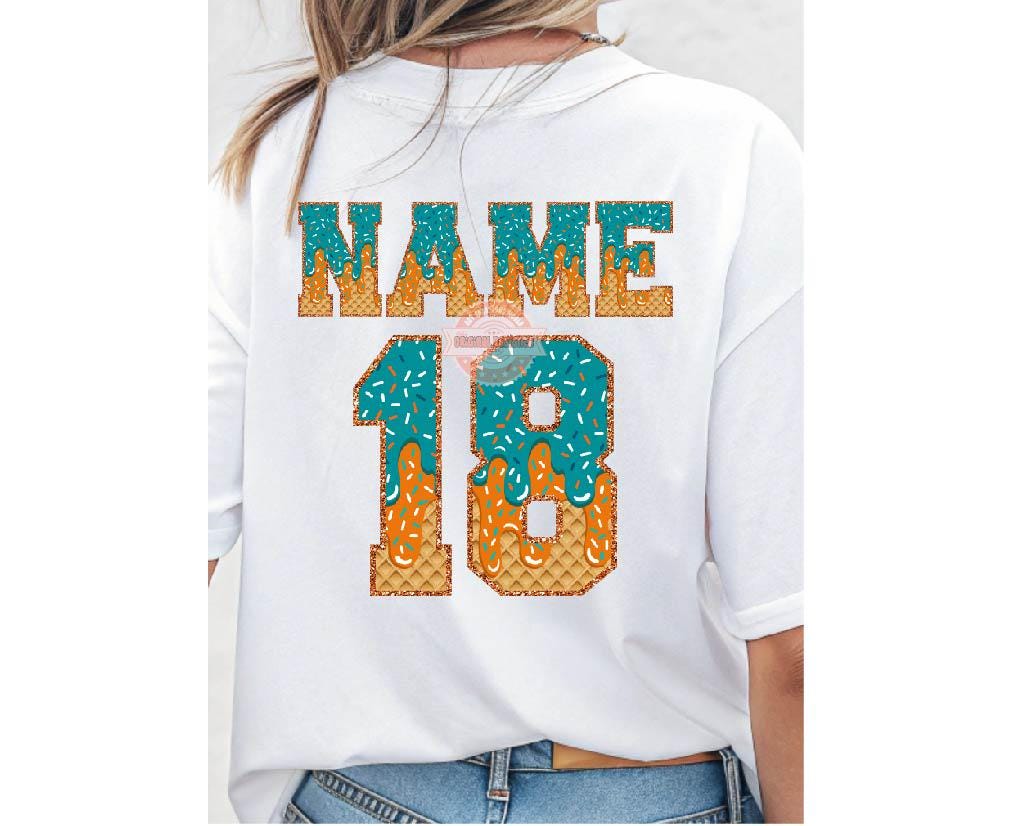 Orange Teal Drip Varsity Alphabet PNG, Drippy Sprinkle Ice Cream Sports letters, numbers 0-9 Clipart, Waffle Cone Alpha Set Digital Download