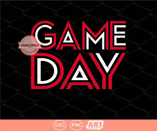 Game Day Double Line SVG PNG, Red White black School Sports, Touchdown Football Season Shirt design Sublimation & dtf File Digital Download