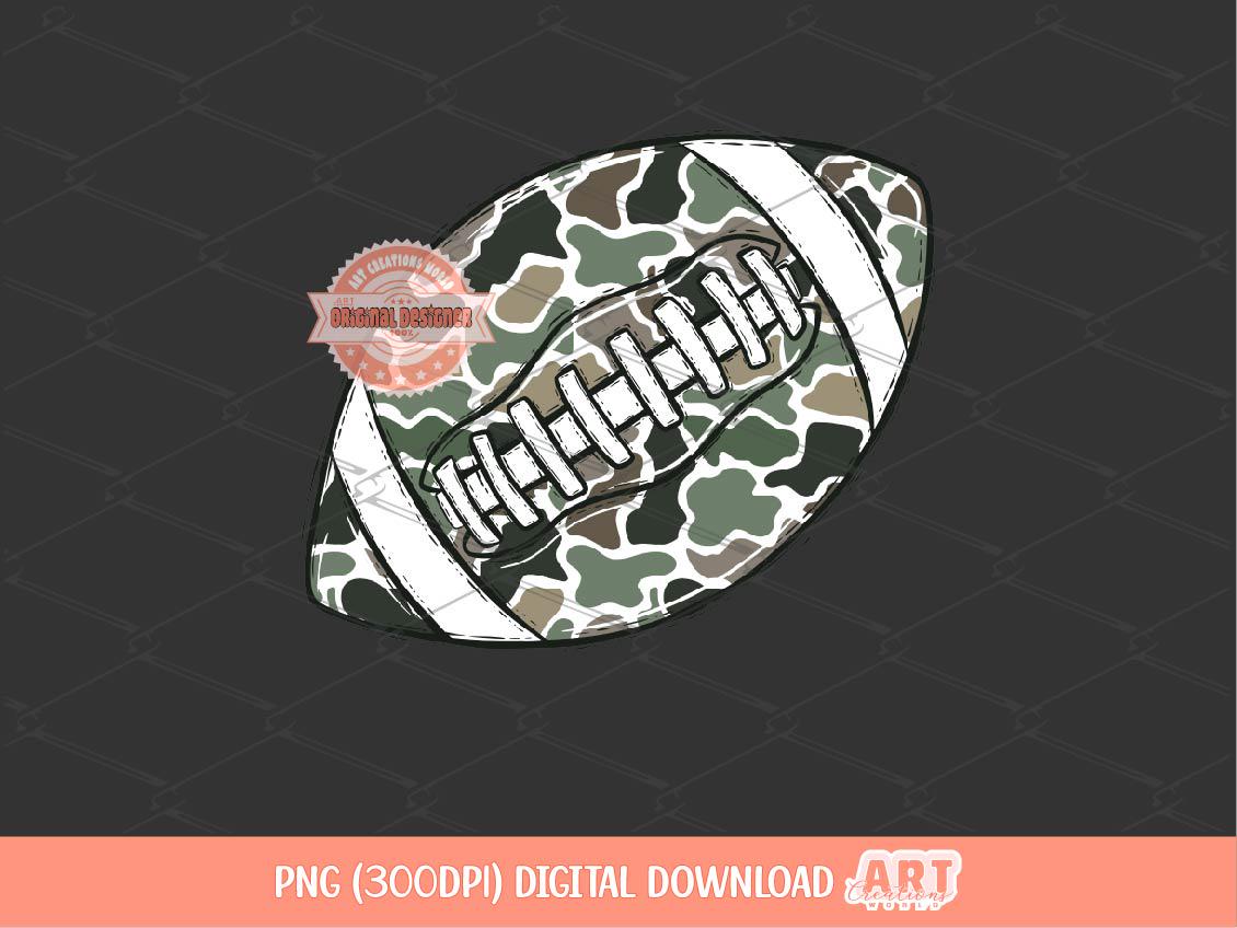 Camo Football Ball PNG, Hand drawn Old School Camouflage Sport Military Touchdown Season Shirt Design Png Sublimation, dtf Digital Download