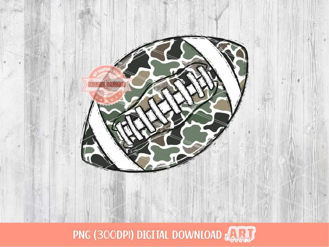 Camo Football Ball PNG, Hand drawn Old School Camouflage Sport Military Touchdown Season Shirt Design Png Sublimation, dtf Digital Download