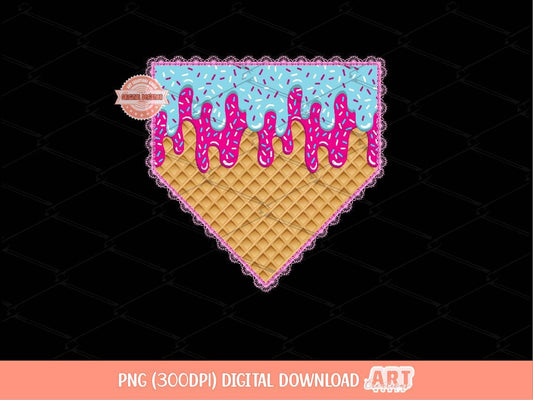 Lace Drip Home Plate PNG, Sweet Drippy Pink blue Ice Cream Waffle Baseball Diamond Clipart Png Sublimation dtf Shirt Design Digital Download