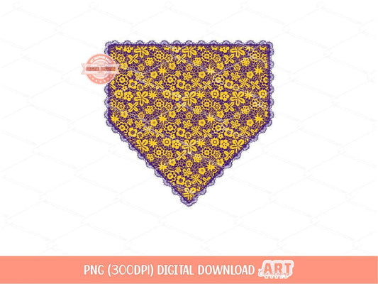 Purple Gold Lace Home Plate PNG, Lacy Crochet Baseball Game Day Clipart Png Sublimation dtf Shirt Design Digital Download