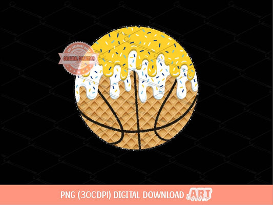 Gold White Drip Basketball Ball PNG, Sweet Drippy Yellow Ice Cream Waffle Sport ball Clipart Sublimation dtf Shirt Design Digital Download
