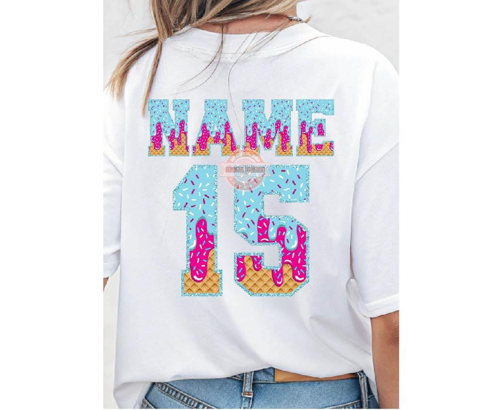 Pink Blue Drip Varsity Alphabet PNG, Trendy Drippy Ice Cream Sports letters and numbers 0-9 Clipart, Waffle Cone Alpha Set Digital Download