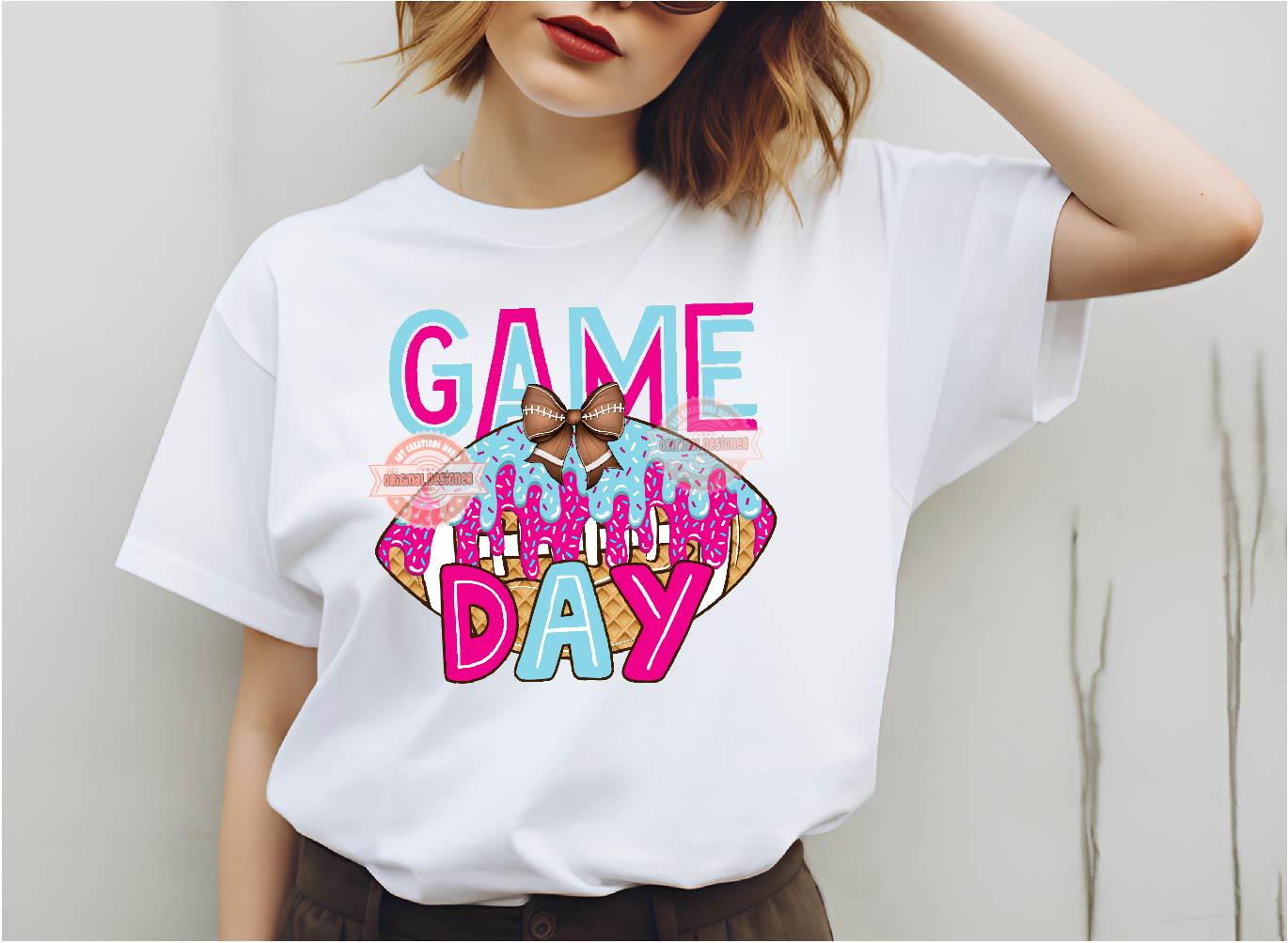 Preppy Drip Football Game Day PNG, Sweet Drippy Pink blue Ice Cream Waffle Football bow Sublimation, dtf Girls Shirt Design Digital Download