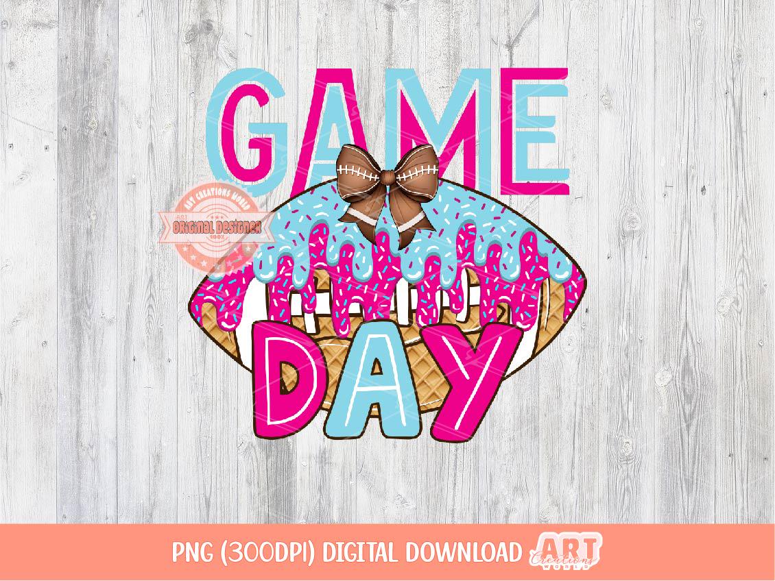 Preppy Drip Football Game Day PNG, Sweet Drippy Pink blue Ice Cream Waffle Football bow Sublimation, dtf Girls Shirt Design Digital Download