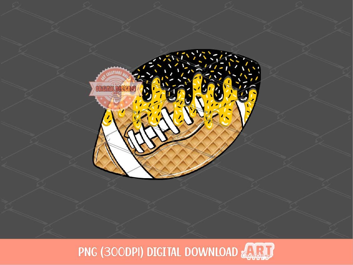 Black Gold Drip Football Ball PNG, Sweet Drippy Yellow Ice Cream Waffle Sports ball Clipart Sublimation dtf Shirt Design Digital Download