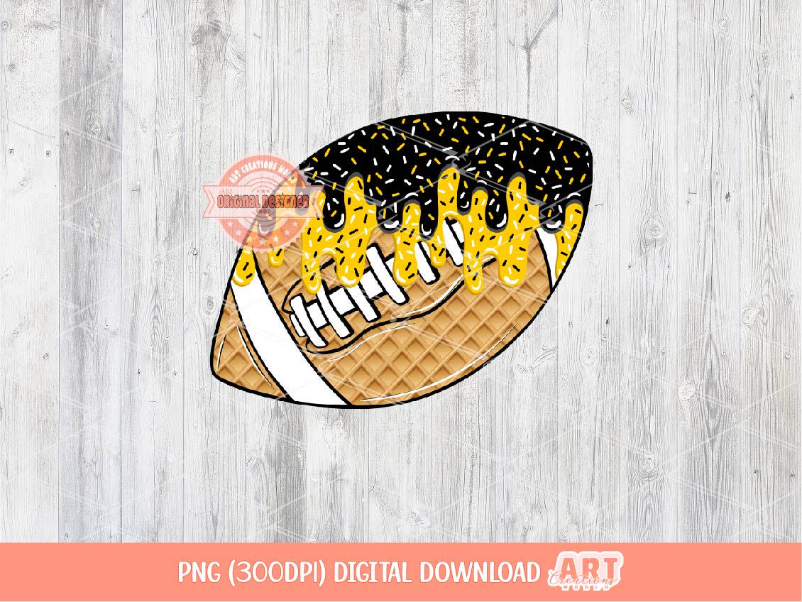 Black Gold Drip Football Ball PNG, Sweet Drippy Yellow Ice Cream Waffle Sports ball Clipart Sublimation dtf Shirt Design Digital Download