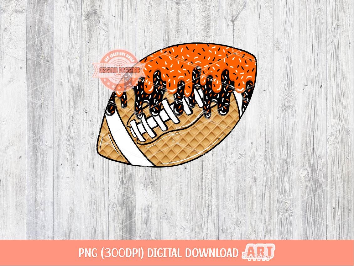 Bright Orange Black Drip Football Ball PNG, Sweet Drippy Ice Cream Waffle Sports ball Clipart Sublimation dtf Shirt Design Digital Download