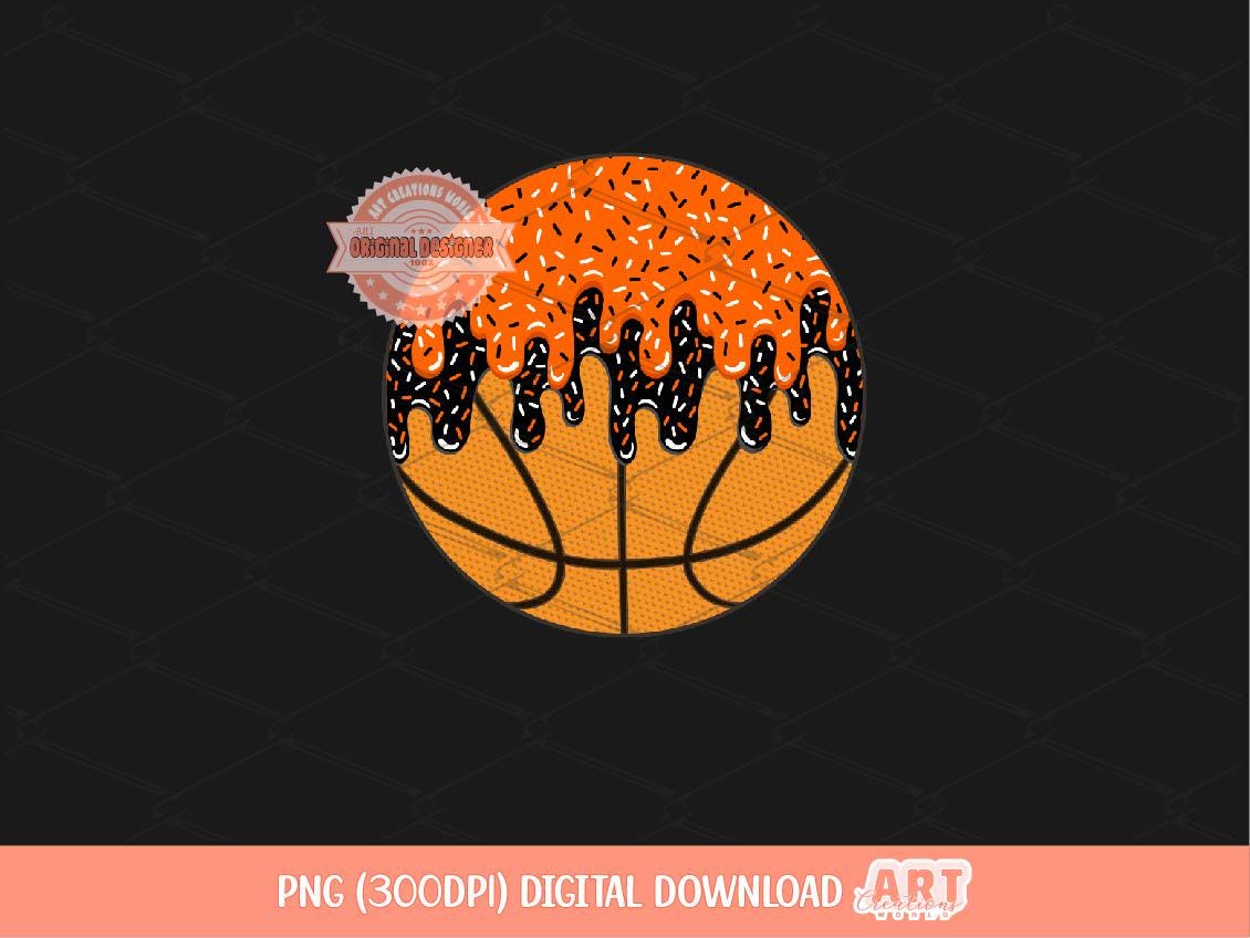 Bright Orange Black Drip Basketball Ball PNG Sweet Drippy Sprinkle Ice Cream Sport Clipart Png Sublimation dtf Shirt Design Digital Download