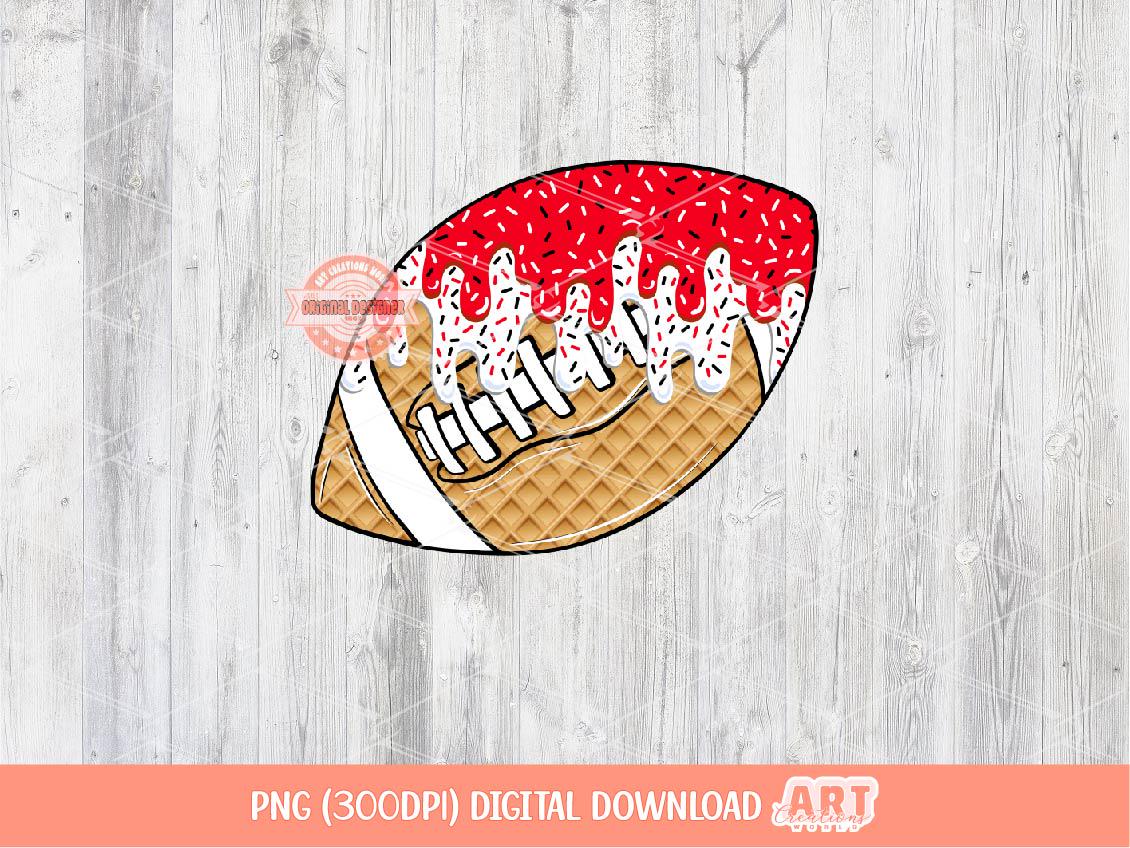 Red White Drip Football Ball PNG, Sweet Drippy Sprinkle Ice Cream Waffle Sport game day Clipart Sublimation Shirt Design Digital Download
