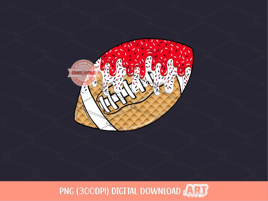 Red White Drip Football Ball PNG, Sweet Drippy Sprinkle Ice Cream Waffle Sport game day Clipart Sublimation Shirt Design Digital Download