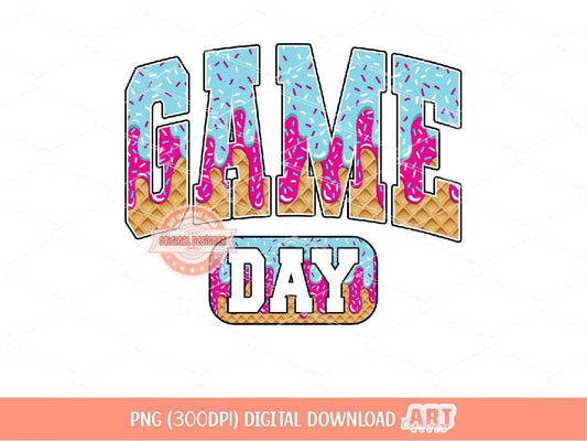 Game Day Pink Blue Drip PNG, Sweet Drippy Ice Cream Waffle Preppy School Sport Baseball Football Sublimation Shirt Design Digital Download