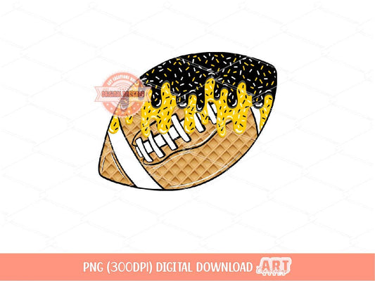Black Gold Drip Football Ball PNG, Sweet Drippy Yellow Ice Cream Waffle Sports ball Clipart Sublimation dtf Shirt Design Digital Download