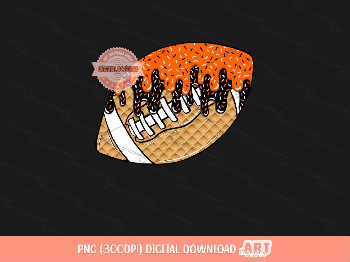 Bright Orange Black Drip Football Ball PNG, Sweet Drippy Ice Cream Waffle Sports ball Clipart Sublimation dtf Shirt Design Digital Download