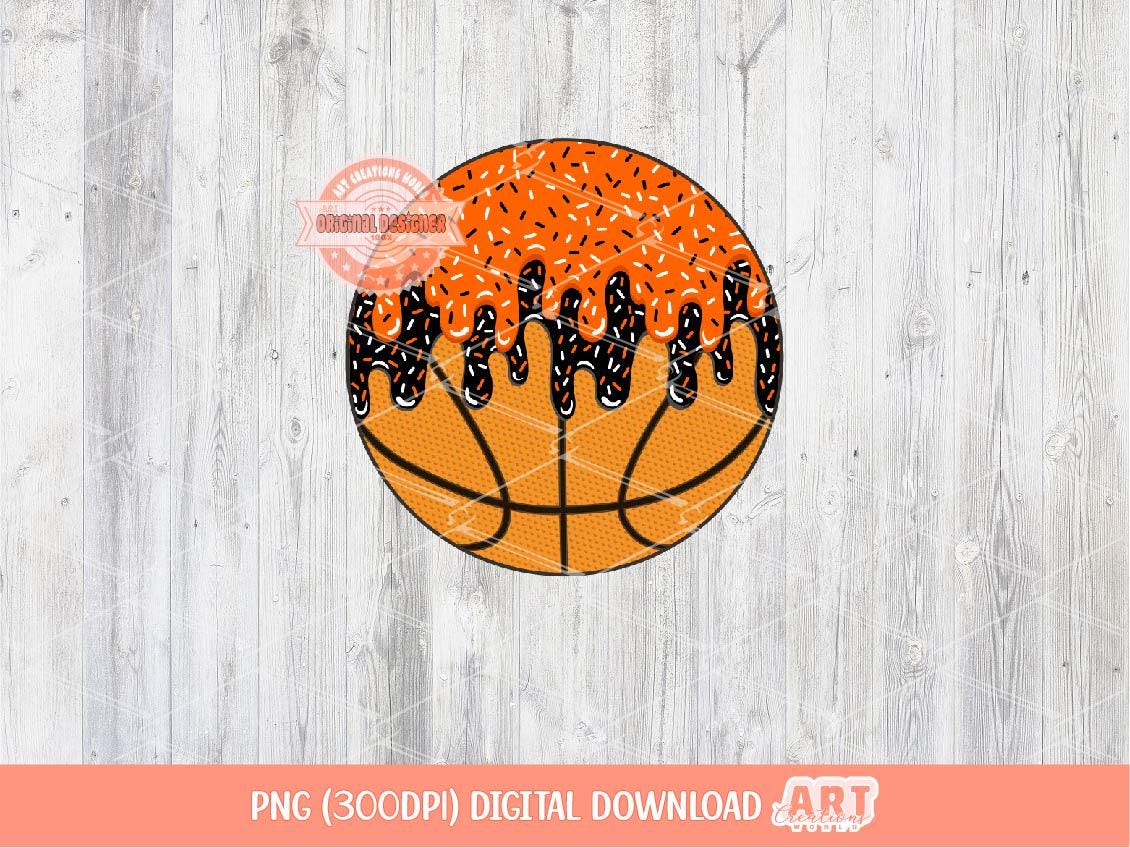 Bright Orange Black Drip Basketball Ball PNG Sweet Drippy Sprinkle Ice Cream Sport Clipart Png Sublimation dtf Shirt Design Digital Download