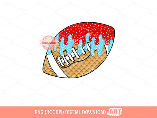 Red Light Blue Drip Football Ball PNG, Sweet Drippy Sprinkle Ice Cream Waffle game day Clipart Png Sublimation Shirt Design Digital Download