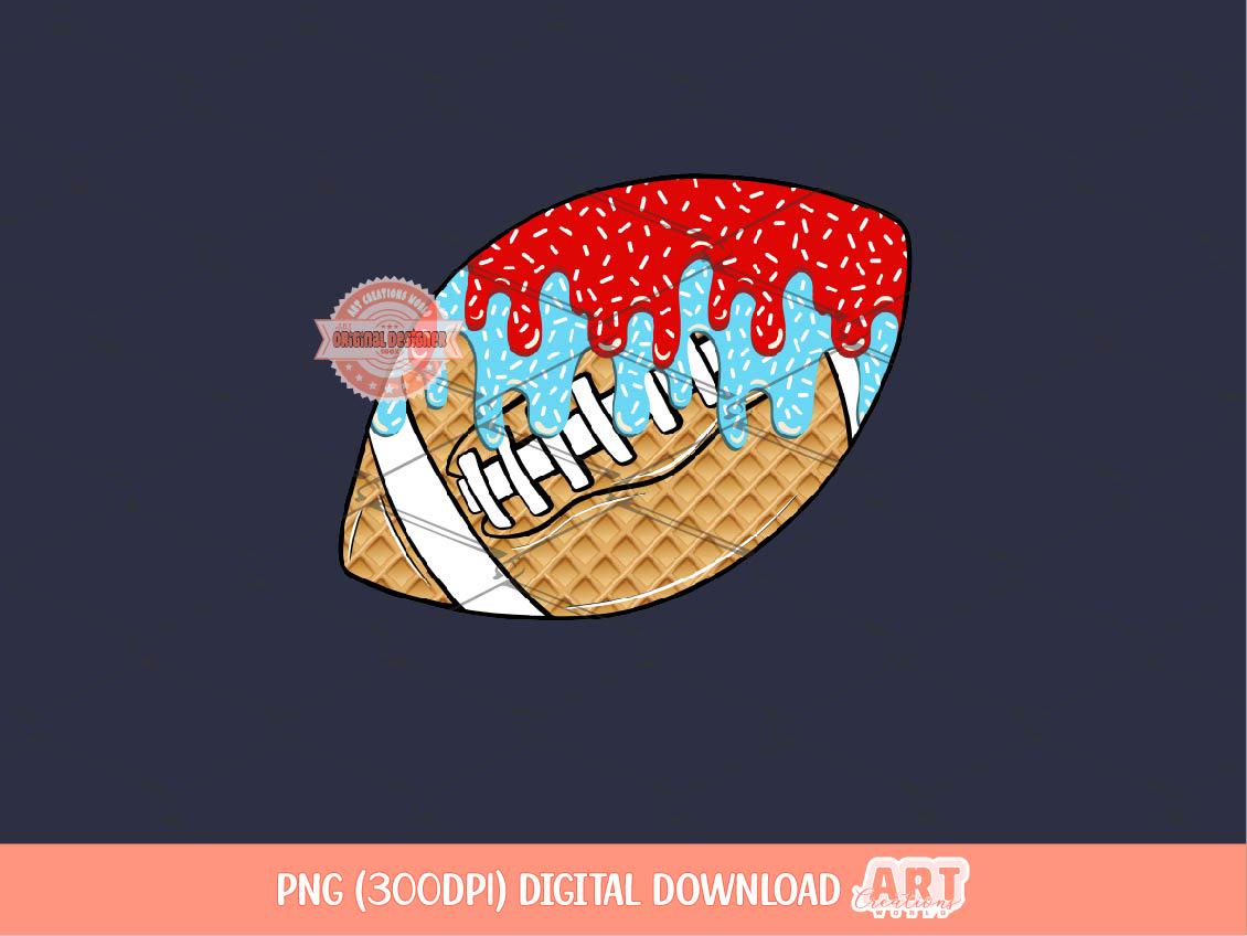 Red Light Blue Drip Football Ball PNG, Sweet Drippy Sprinkle Ice Cream Waffle game day Clipart Png Sublimation Shirt Design Digital Download