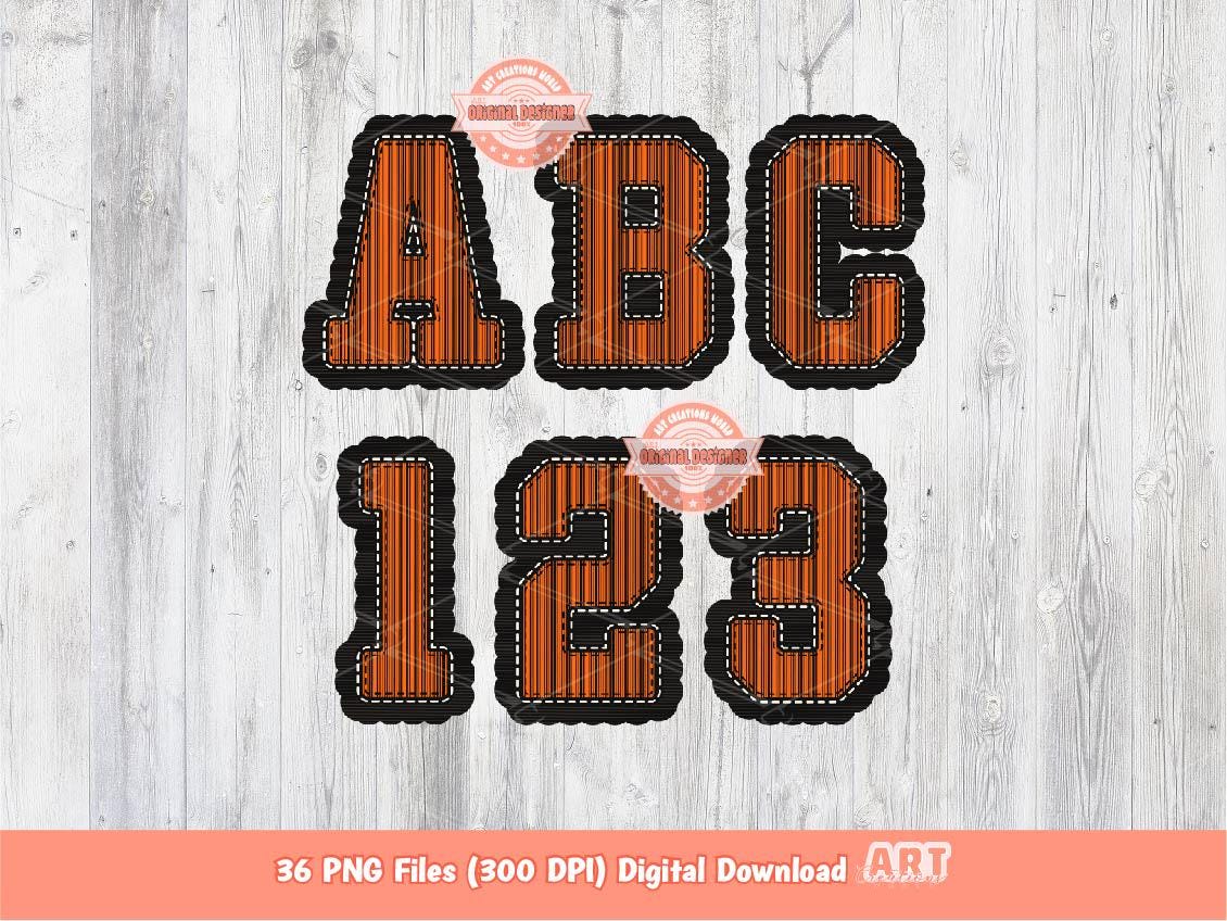 Orange & Black Seersucker Alphabet PNG: School Spirit Letters Letters and Numbers Clipart (Digital Download)