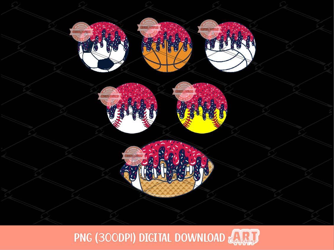 Drip Sports Balls PNG Bundle: Baseball, Softball, Soccer, Basketball, Volleyball and Football Clipart (Digital Download)