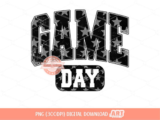 Game Day Checkered Stars PNG, Trendy Black Star Preppy School Spirit Mascot Baseball Football Season Png Sublimation Shirt Design Digital