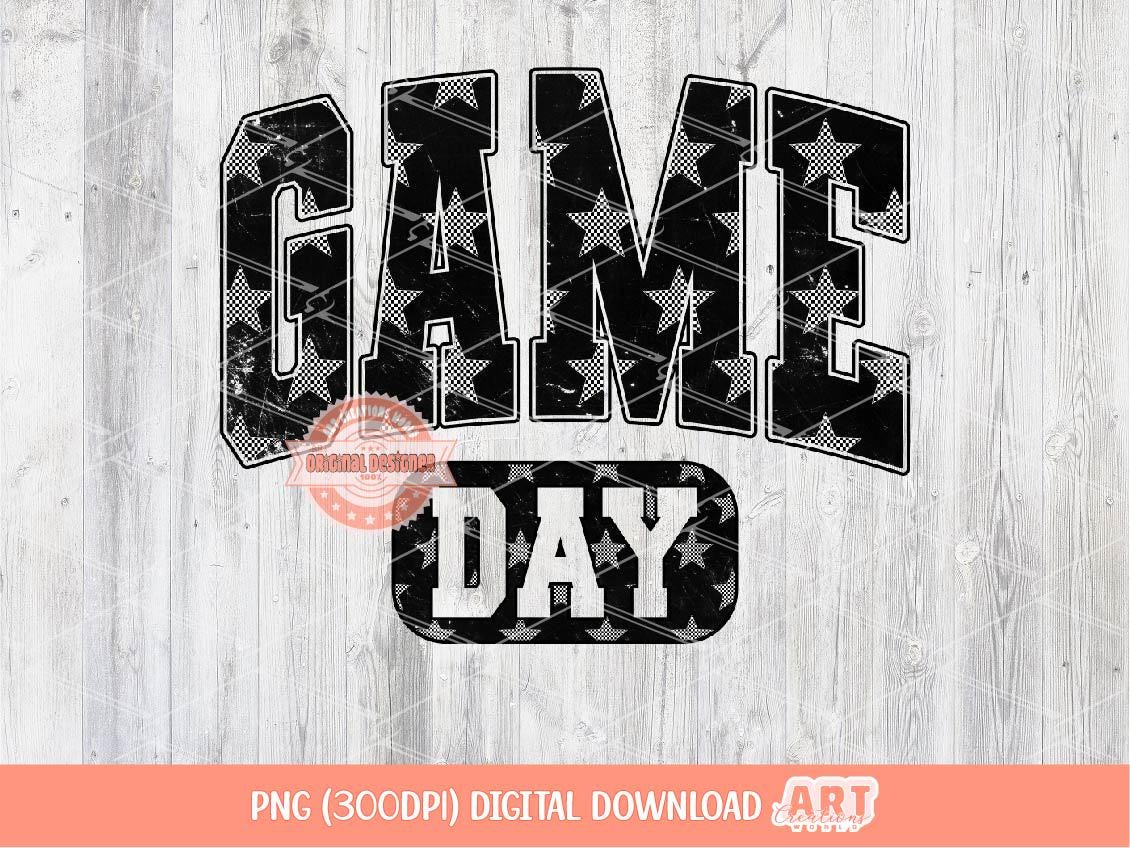 Game Day Checkered Stars PNG, Trendy Black Star Preppy School Spirit Mascot Baseball Football Season Png Sublimation Shirt Design Digital