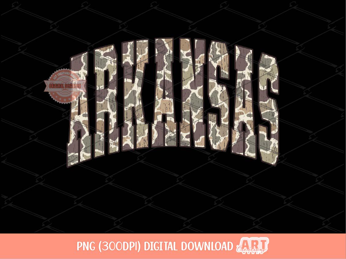 Arkansas Grunge Camo PNG, Distressed Varsity AR State Sublimation shirt Design (Digital Download)