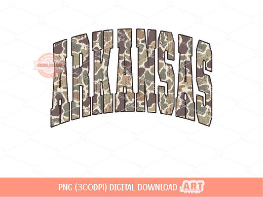 Arkansas Grunge Camo PNG, Arched Distressed Varsity Retro Old School Camouflage Sublimation Shirt Design Digital Download