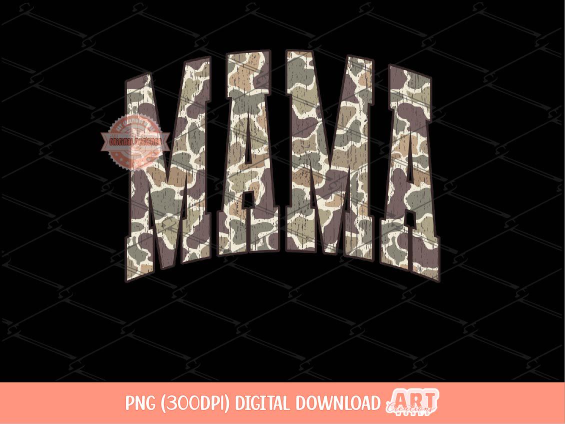 Mama Grunge Camo PNG, Distressed Camouflage Varsity Mom Sublimation Shirt Design