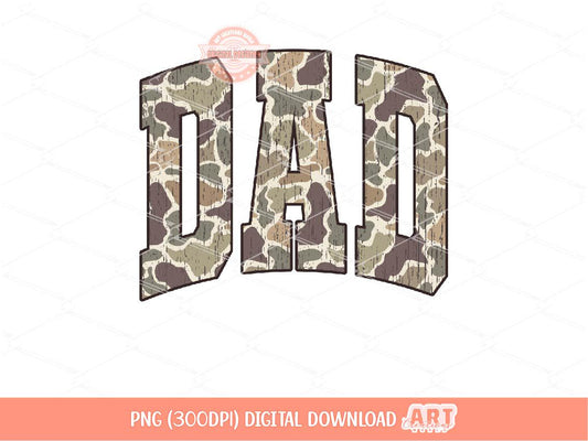 Dad Grunge Camo PNG, Arched Distressed Varsity Retro Old School Camouflage Sublimation Trendy Daddy Shirt Design Digital Download