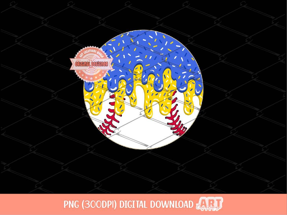 Blue Gold Drip Baseball PNG: Ice Cream Sports Ball Clipart (Digital Download
