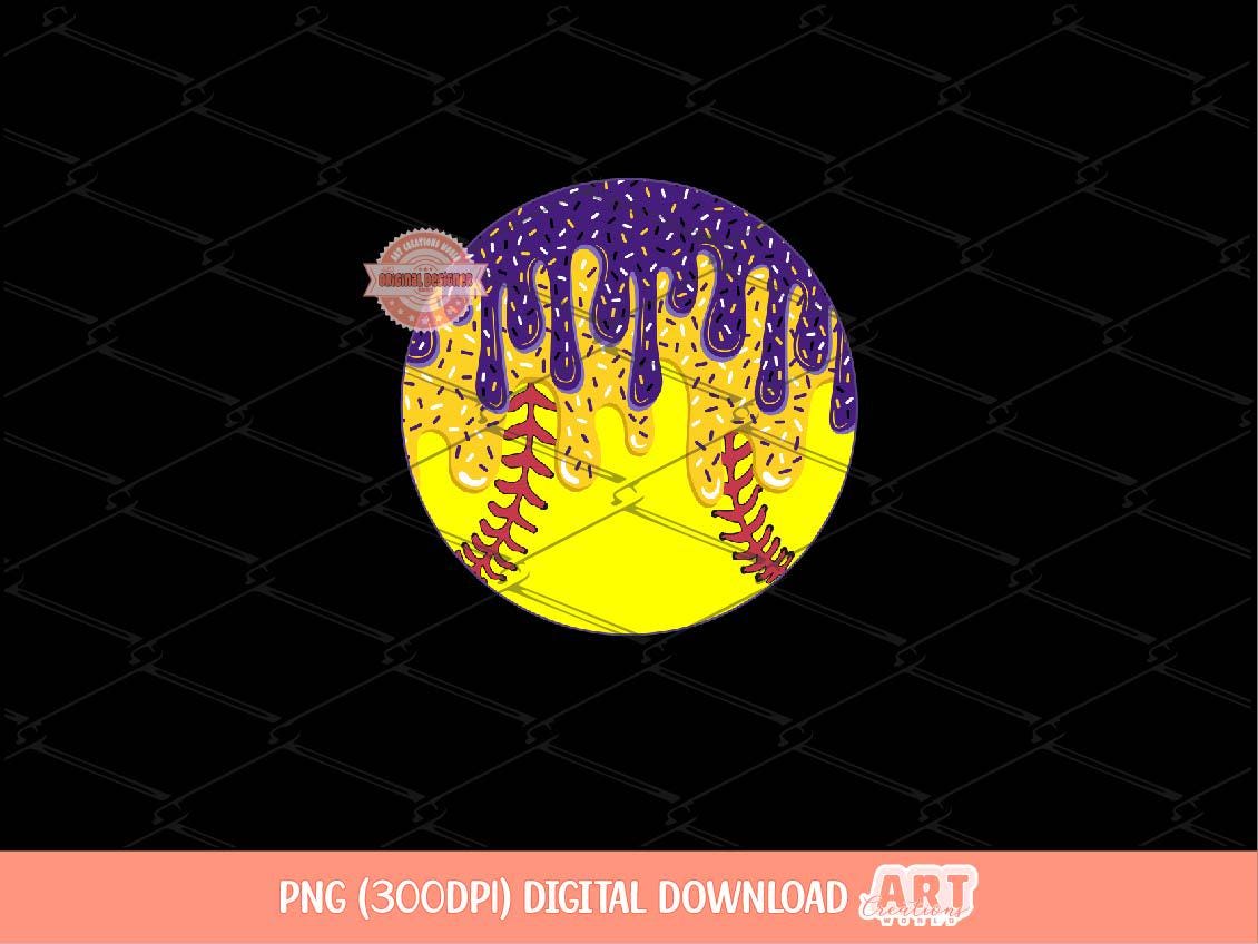 Purple Gold Drip Softball Ball PNG: Drippy Ice cream Sports Clipart (Digital Download)