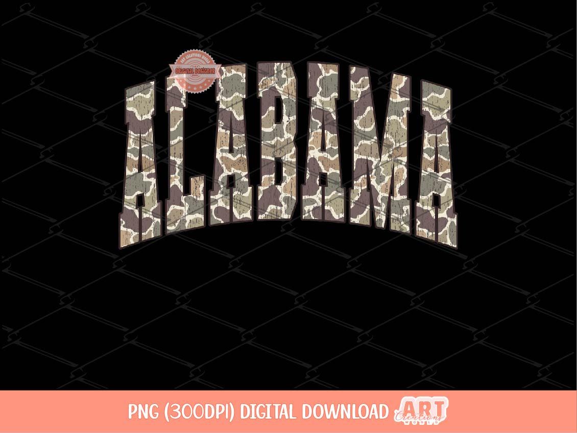 Alabama Grunge Camo PNG: Distressed Varsity Shirt Design (Digital Download)
