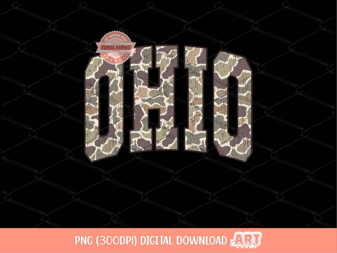 Ohio Grunge Camo PNG, Distressed Camouflage Varsity OH State Shirt Design